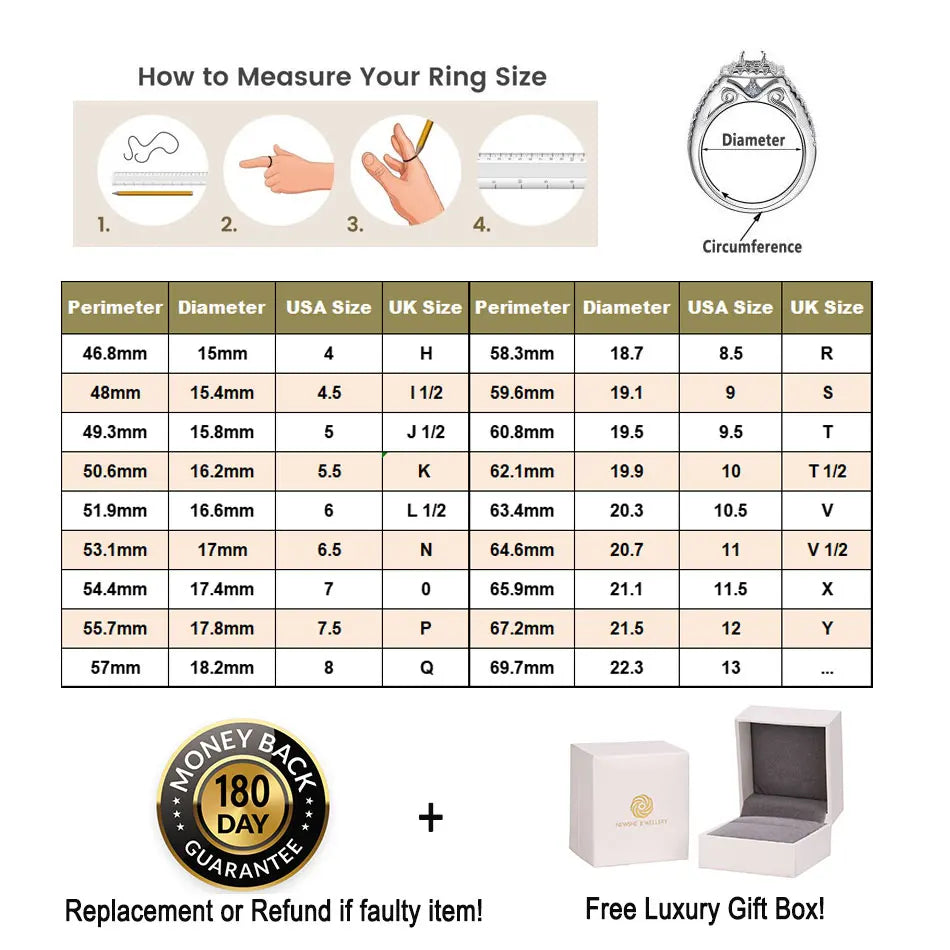 KissICON Newshe 3 Pcs Wedding Rings Set for Women 925 Silver Princess Cut Certified Moissanite/Zircon Luxury Bridal Engagement Jewelry