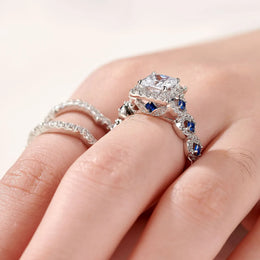 KissICON Newshe 3 Pcs Wedding Rings Set for Women 925 Silver Princess Cut Certified Moissanite/Zircon Luxury Bridal Engagement Jewelry