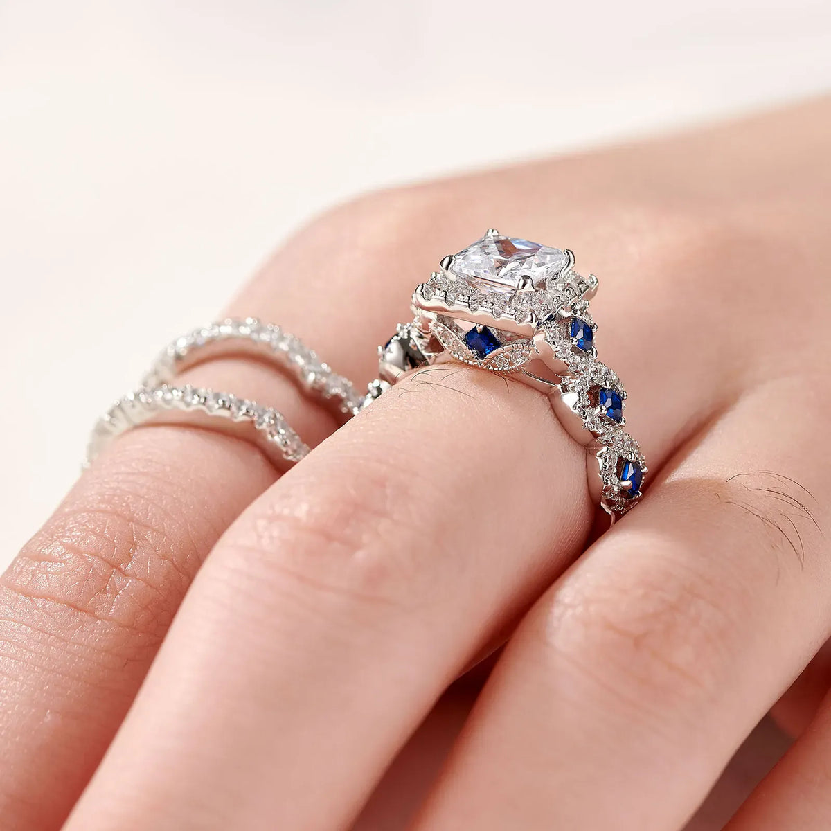KissICON Newshe 3 Pcs Wedding Rings Set for Women 925 Silver Princess Cut Certified Moissanite/Zircon Luxury Bridal Engagement Jewelry