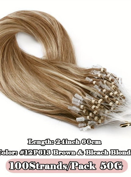 KissICON No. 12P613 brown&bleachblonde / 24inch KissIcon Natural Hair Extensions Invisible Remy Micro Ring