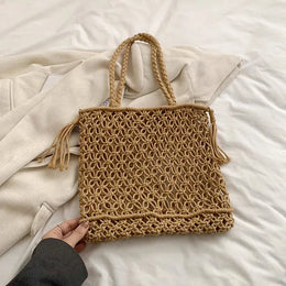KissICON No Lining 1 Tassel Cotton Crochet Tote – Mesh Beach Vacation