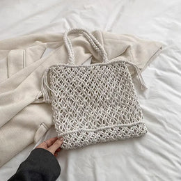 KissICON No Lining Tassel Cotton Crochet Tote – Mesh Beach Vacation