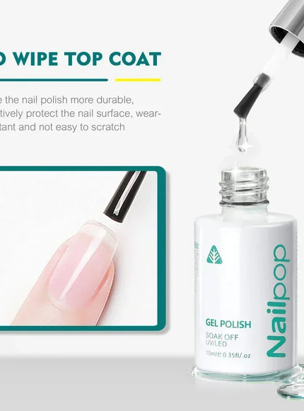 KissICON No Wipe Top Coat Nailpop 10ml Rubber Base Gel Top Coat Soak