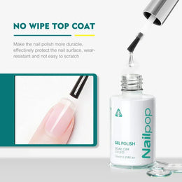 KissICON No Wipe Top Coat Nailpop 10ml Rubber Base Gel Top Coat Soak
