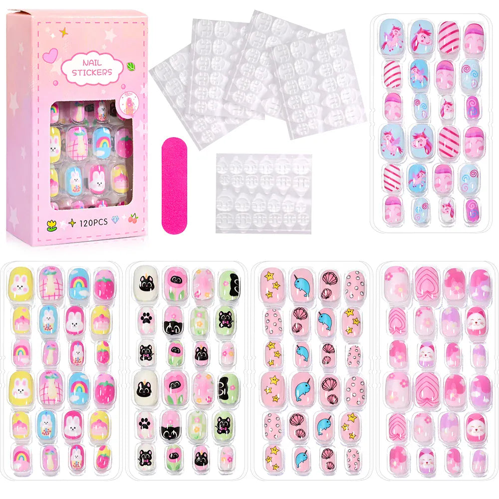 KissICON NO06 💋 Kawaii Kids False Nails Set - Self-Adhesive