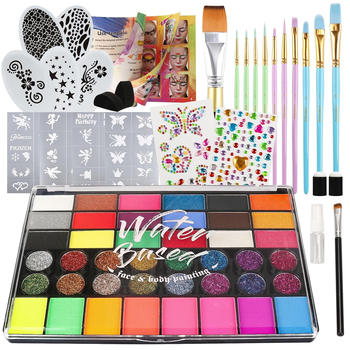 KissICON NonToxic WaterActivated Face Painting Kit for Kids