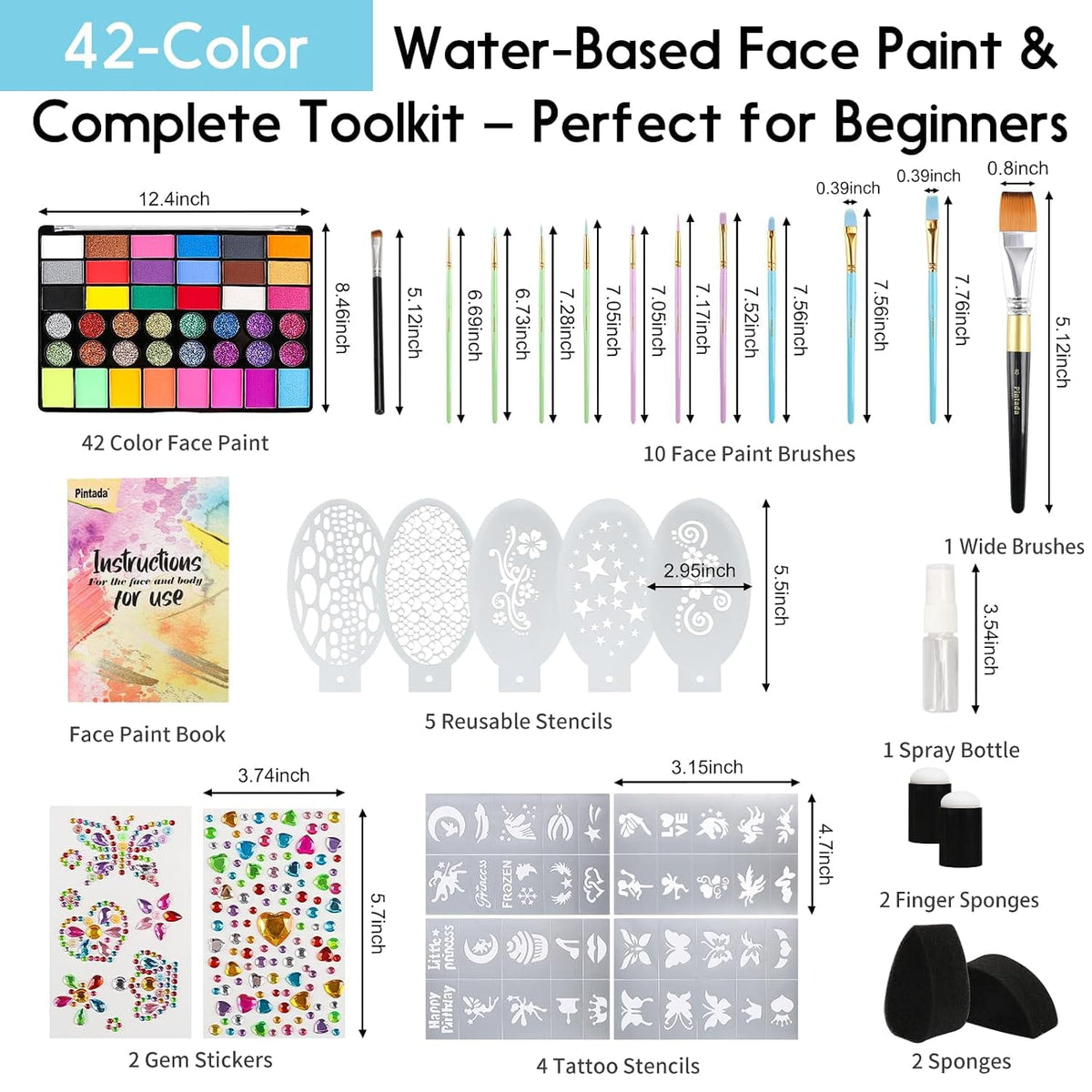 KissICON NonToxic WaterActivated Face Painting Kit for Kids