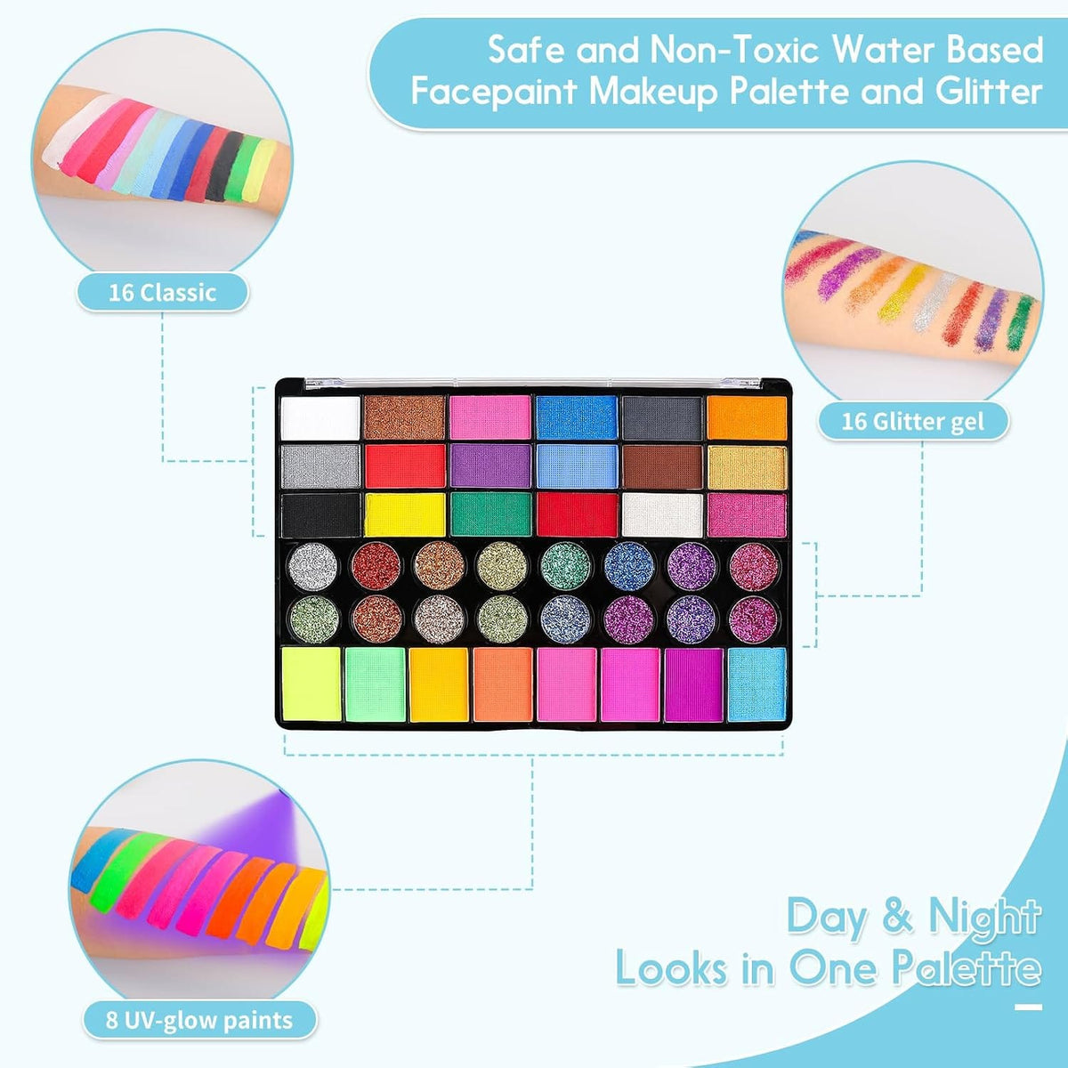 KissICON NonToxic WaterActivated Face Painting Kit for Kids