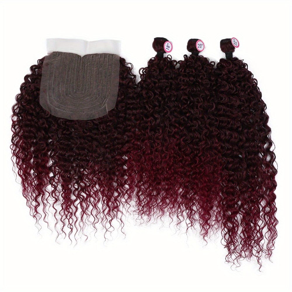 KissICON OET1B/BURG / 18 20 22 with 18 KissIcon 3 Packs Afro Curly Extensions Closure -