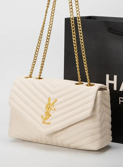 KissICON Off-white Classic Leather Medium Square Commuter Shoulder Bag