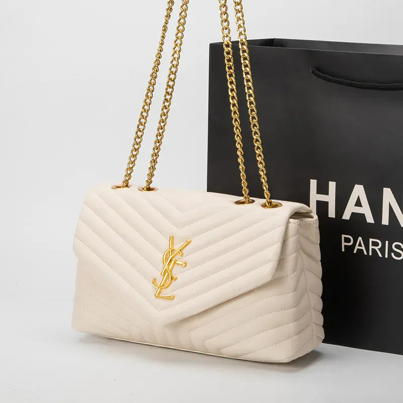KissICON Off-white Classic Leather Medium Square Commuter Shoulder Bag