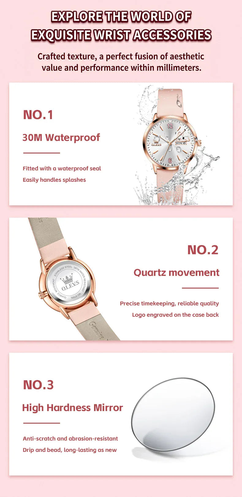 KissICON OLEVS 5700 Quartz Movement Watch Sweet Outfit Bunny Number Dial Week Display Calendar Window Leather Strap Watch For Women