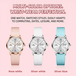 KissICON OLEVS 5700 Quartz Movement Watch Sweet Outfit Bunny Number Dial Week Display Calendar Window Leather Strap Watch For Women