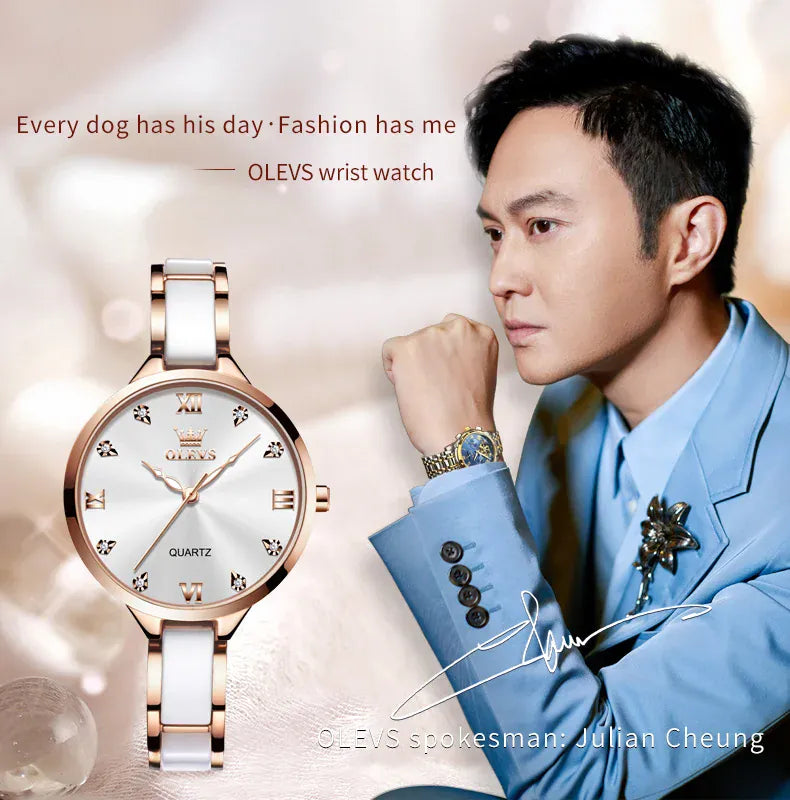 KissICON OLEVS 5872 Luxury Women's Watches Elegant Fashion Ceramic Strip Waterproof Japan Imports Quartz Watch Dress Lady Watch Simple