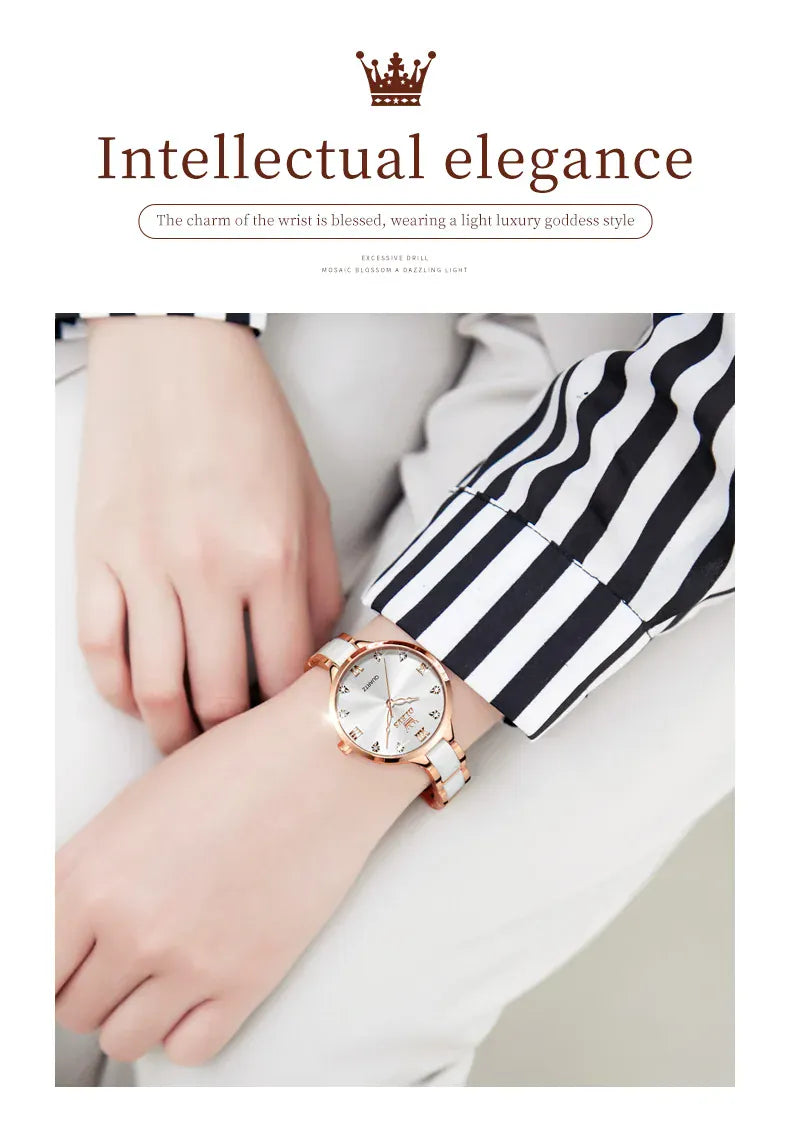 KissICON OLEVS 5872 Luxury Women's Watches Elegant Fashion Ceramic Strip Waterproof Japan Imports Quartz Watch Dress Lady Watch Simple
