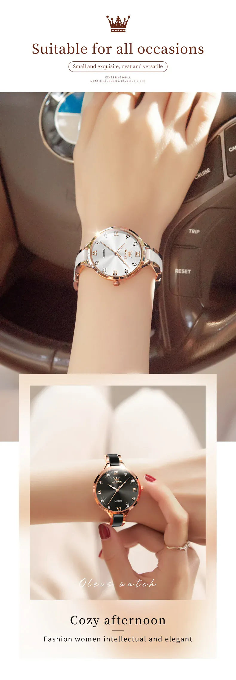 KissICON OLEVS 5872 Luxury Women's Watches Elegant Fashion Ceramic Strip Waterproof Japan Imports Quartz Watch Dress Lady Watch Simple