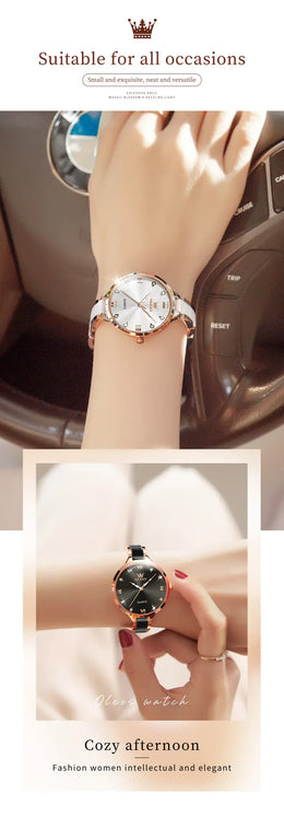 KissICON OLEVS 5872 Luxury Women's Watches Elegant Fashion Ceramic Strip Waterproof Japan Imports Quartz Watch Dress Lady Watch Simple