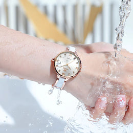 KissICON OLEVS 5872 Luxury Women's Watches Elegant Fashion Ceramic Strip Waterproof Japan Imports Quartz Watch Dress Lady Watch Simple