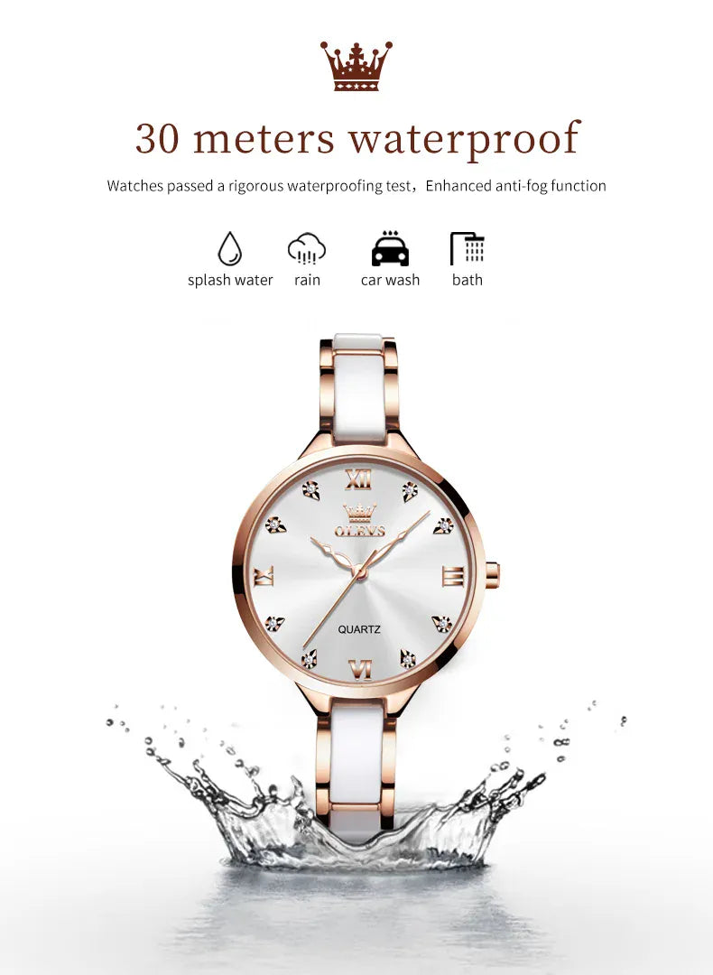 KissICON OLEVS 5872 Luxury Women's Watches Elegant Fashion Ceramic Strip Waterproof Japan Imports Quartz Watch Dress Lady Watch Simple