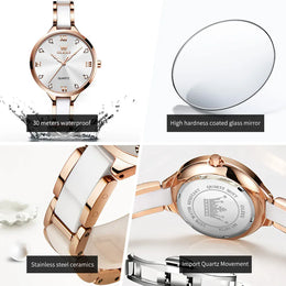 KissICON OLEVS 5872 Luxury Women's Watches Elegant Fashion Ceramic Strip Waterproof Japan Imports Quartz Watch Dress Lady Watch Simple