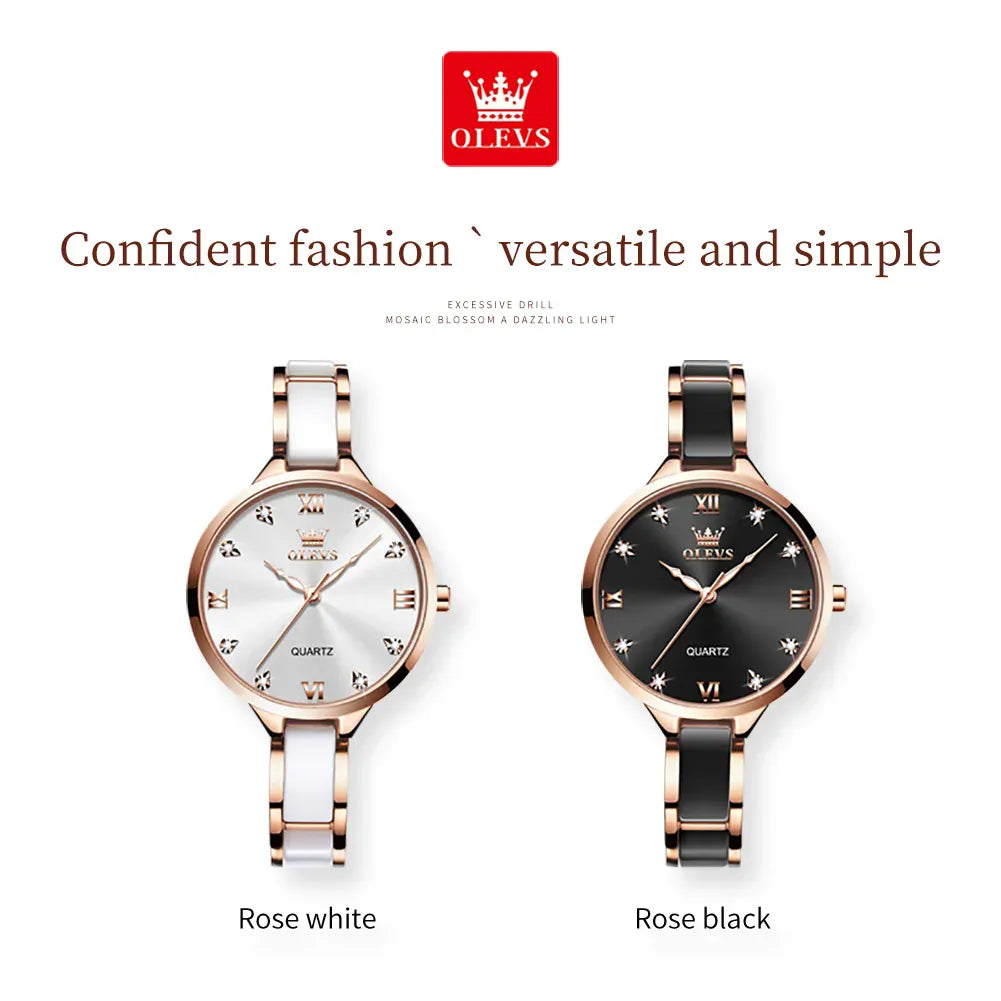 KissICON OLEVS 5872 Luxury Women's Watches Elegant Fashion Ceramic Strip Waterproof Japan Imports Quartz Watch Dress Lady Watch Simple