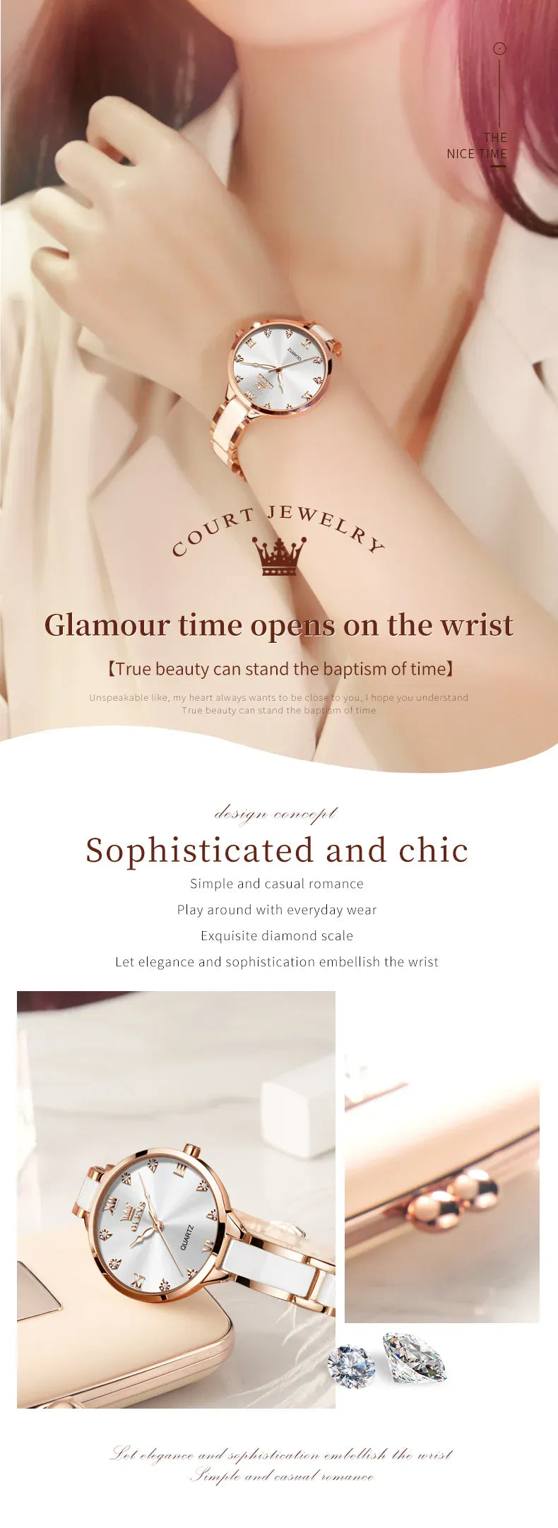 KissICON OLEVS 5872 Luxury Women's Watches Elegant Fashion Ceramic Strip Waterproof Japan Imports Quartz Watch Dress Lady Watch Simple
