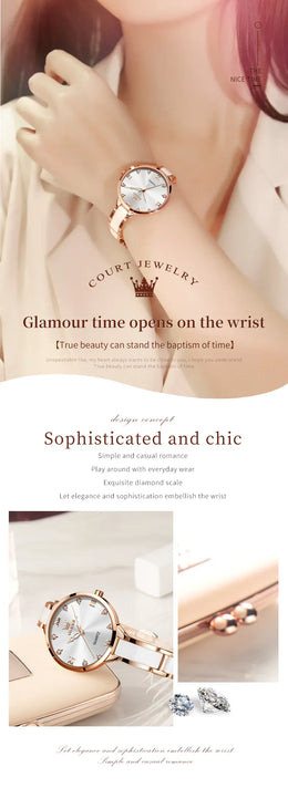 KissICON OLEVS 5872 Luxury Women's Watches Elegant Fashion Ceramic Strip Waterproof Japan Imports Quartz Watch Dress Lady Watch Simple