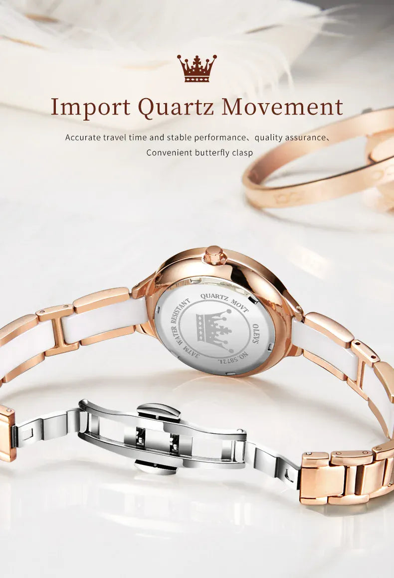 KissICON OLEVS 5872 Luxury Women's Watches Elegant Fashion Ceramic Strip Waterproof Japan Imports Quartz Watch Dress Lady Watch Simple