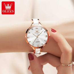 KissICON OLEVS 5872 Luxury Women's Watches Elegant Fashion Ceramic Strip Waterproof Japan Imports Quartz Watch Dress Lady Watch Simple
