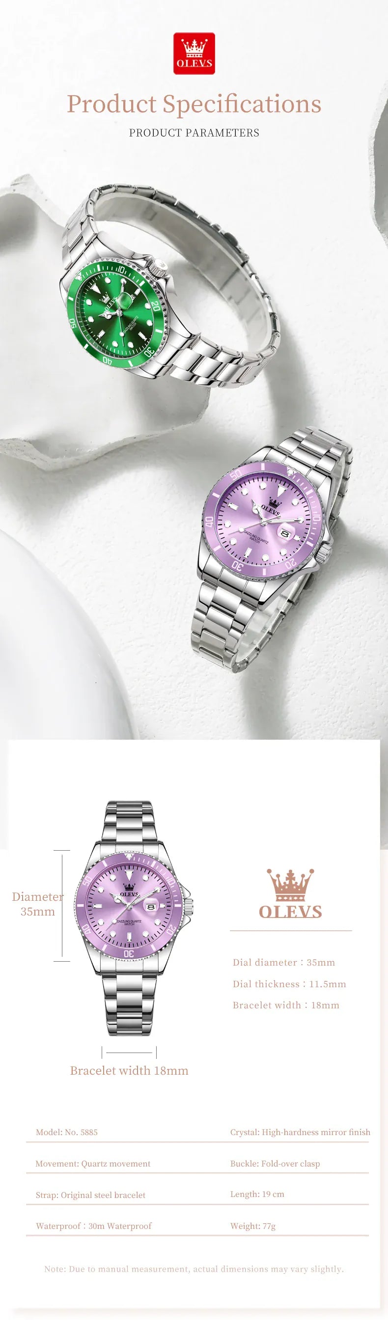 KissICON OLEVS 5885 Original Quartz Watch Women Fashion Rotating Dial Stainless Steel Strap Waterproof Casual Ladies' Watch