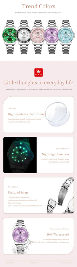 KissICON OLEVS 5885 Original Quartz Watch Women Fashion Rotating Dial Stainless Steel Strap Waterproof Casual Ladies' Watch