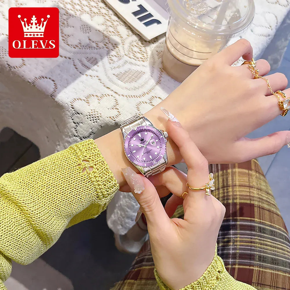 KissICON OLEVS 5885 Original Quartz Watch Women Fashion Rotating Dial Stainless Steel Strap Waterproof Casual Ladies' Watch