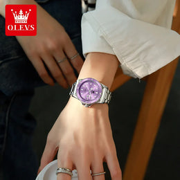 KissICON OLEVS 5885 Original Quartz Watch Women Fashion Rotating Dial Stainless Steel Strap Waterproof Casual Ladies' Watch