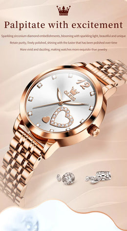 KissICON OLEVS Japan Quartz Women Watch Stainless steel Bracelet "Love" Dial Fashion Elegant Waterproof Luminous Quartz Watch for Ladies
