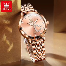 KissICON OLEVS Japan Quartz Women Watch Stainless steel Bracelet "Love" Dial Fashion Elegant Waterproof Luminous Quartz Watch for Ladies