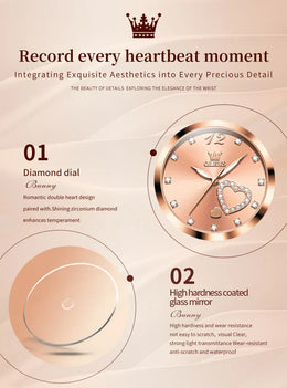 KissICON OLEVS Japan Quartz Women Watch Stainless steel Bracelet "Love" Dial Fashion Elegant Waterproof Luminous Quartz Watch for Ladies