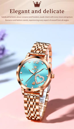 KissICON OLEVS Japan Quartz Women Watch Stainless steel Bracelet "Love" Dial Fashion Elegant Waterproof Luminous Quartz Watch for Ladies