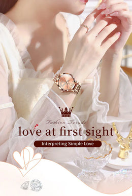 KissICON OLEVS Japan Quartz Women Watch Stainless steel Bracelet "Love" Dial Fashion Elegant Waterproof Luminous Quartz Watch for Ladies