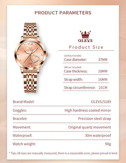 KissICON OLEVS Japan Quartz Women Watch Stainless steel Bracelet "Love" Dial Fashion Elegant Waterproof Luminous Quartz Watch for Ladies