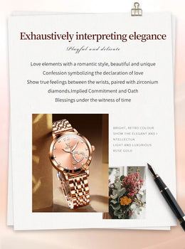 KissICON OLEVS Japan Quartz Women Watch Stainless steel Bracelet "Love" Dial Fashion Elegant Waterproof Luminous Quartz Watch for Ladies