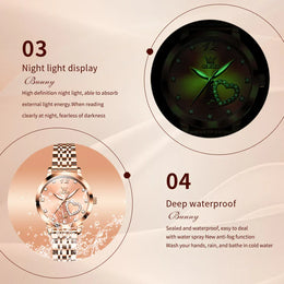KissICON OLEVS Japan Quartz Women Watch Stainless steel Bracelet "Love" Dial Fashion Elegant Waterproof Luminous Quartz Watch for Ladies