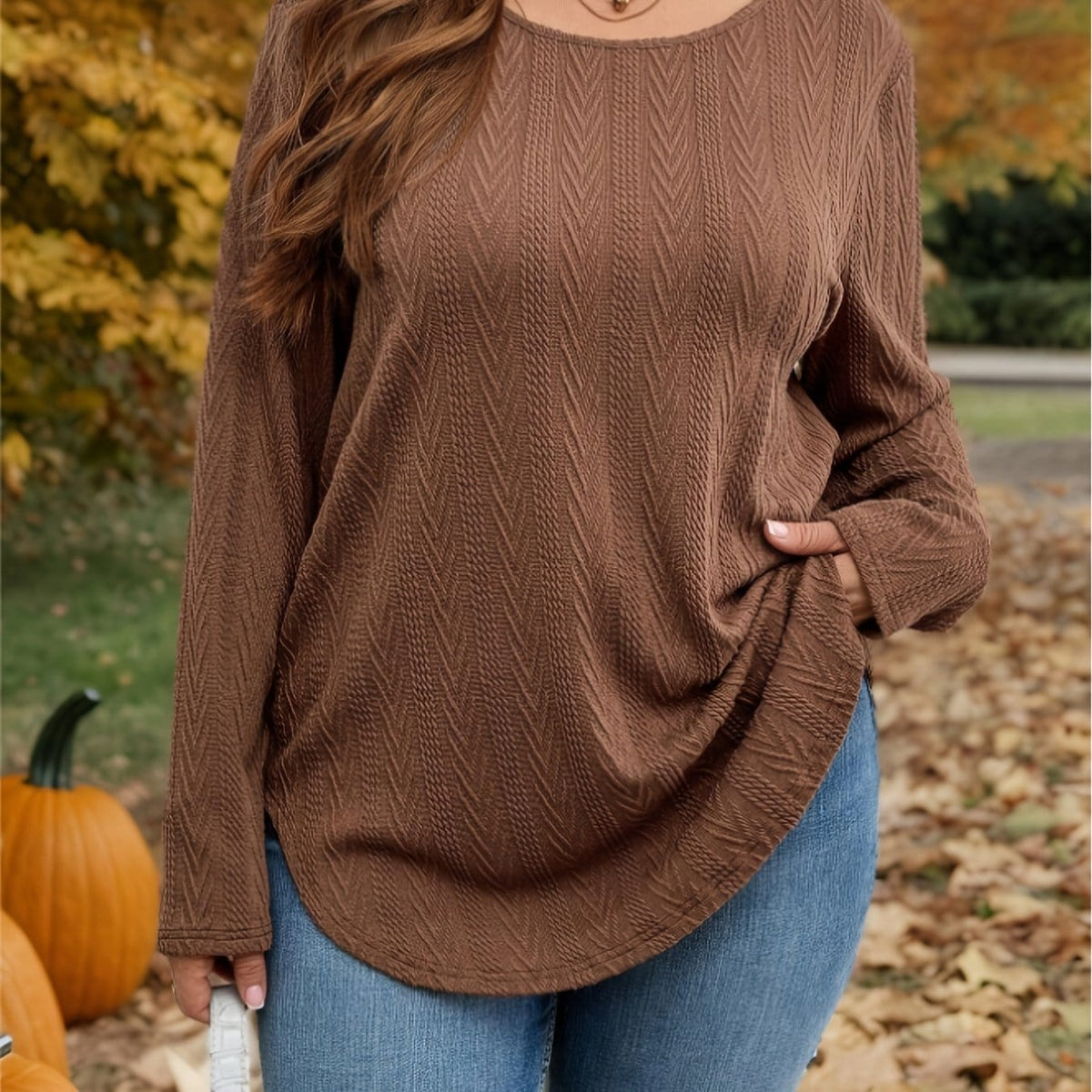 jkthpu-45 Olive Brown / UK 18 Plus Size, Women's Oversized Brown Sweater - Soft