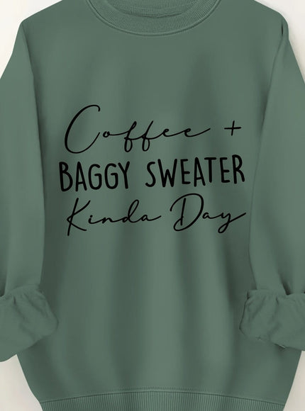 jkthpu-45 Olive Green / UK 16 Plus Size Women's Cozy Letter Print Pullover Sweatshirt