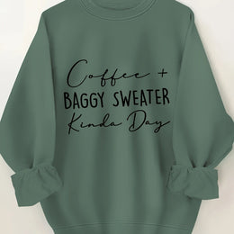 jkthpu-45 Olive Green / UK 16 Plus Size Women's Cozy Letter Print Pullover Sweatshirt