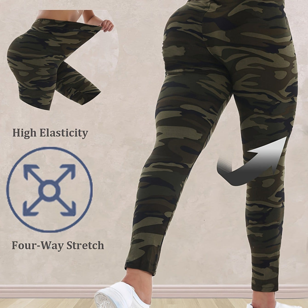 jkthpu-45 Olive Green / UK 16 Plus Size - Women'S Plus Size Camo Print