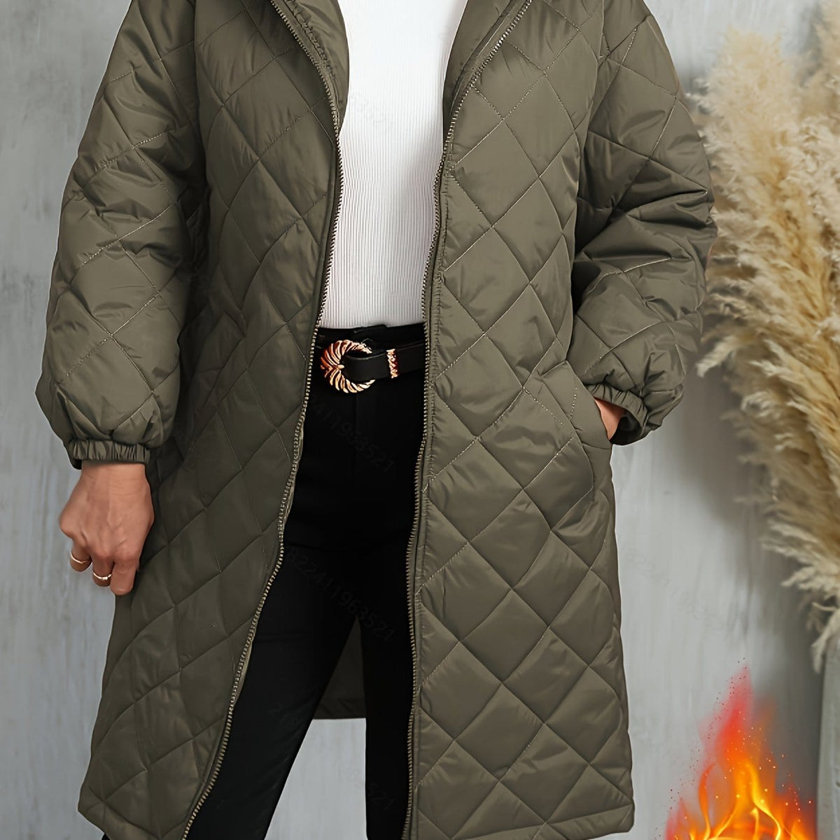 jkthpu-45 Olive / UK 18 Elegant Purple Quilted Hooded Jacket for Women