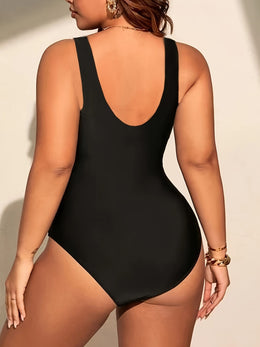KissICON One-piece Geometric Print Black Spliced Beachwear Swimsuit