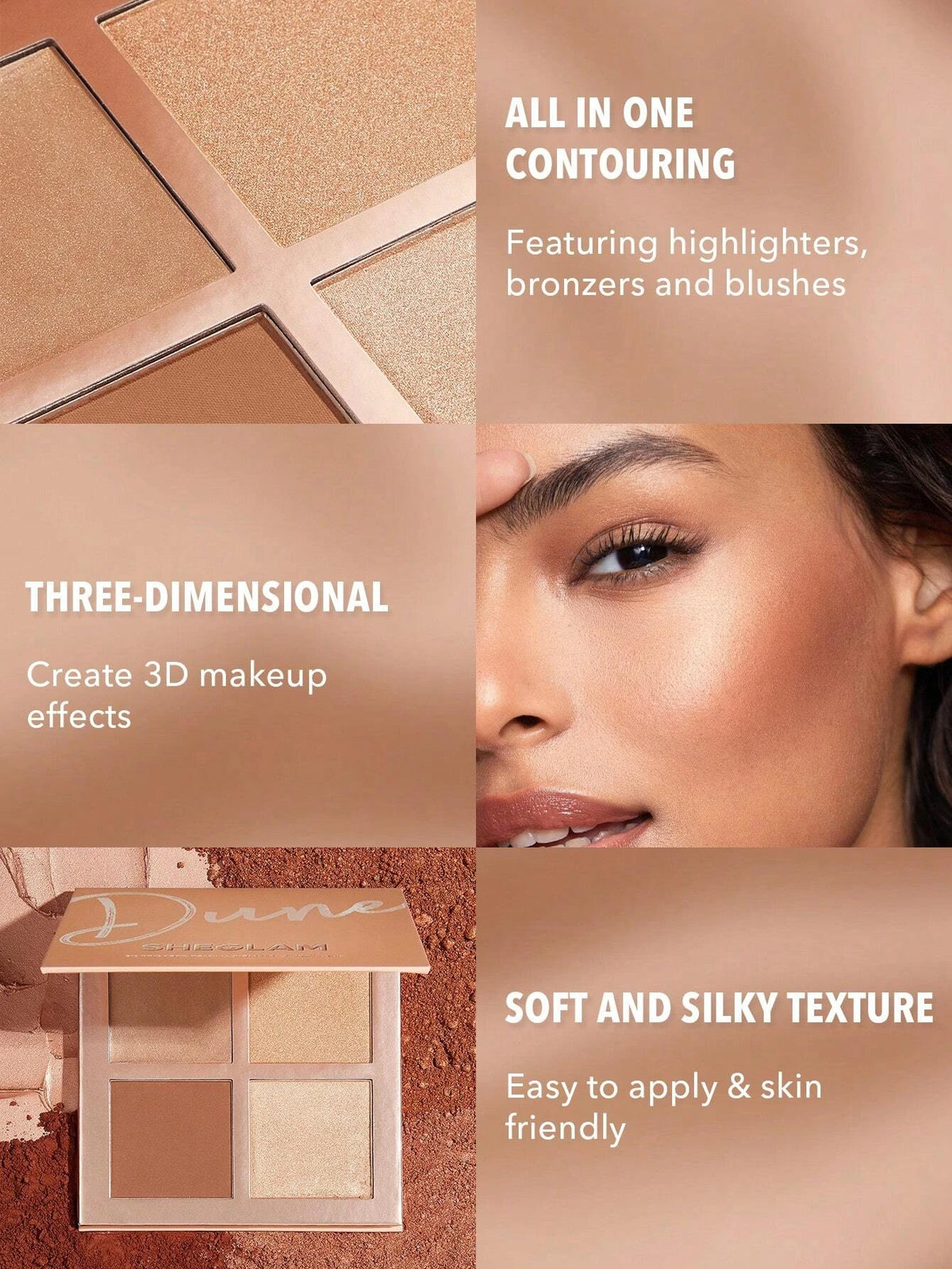 jkthpu-45 one-size KissIcon SHEGLAM 3D Pro Face Palette Dune Contour