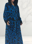 One-size / ZQ blue leopard print hooded dressing gown