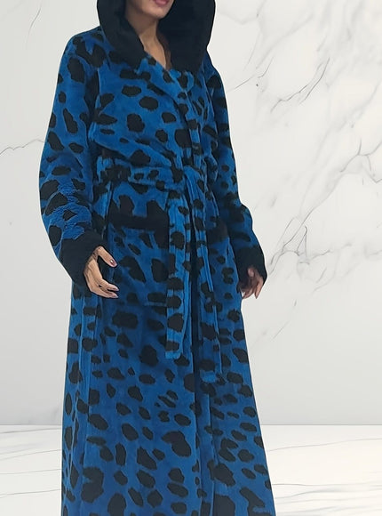 KissICON One-size / ZQ blue leopard print hooded dressing gown Plus Size Leopard Print Hooded Dressing Gown – 8 Colours